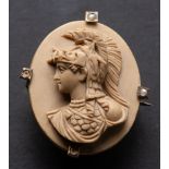 Lava stone cameo brooch about the goddess Minerva in relief profile