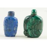 Lot of two snuff bottles. China. Mid 20th century.One is made of malachite and the other of lapis