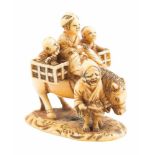 Ivory netsuke. Japan. 19th century.Signed Norishige. It depicts a family group of a mother and her