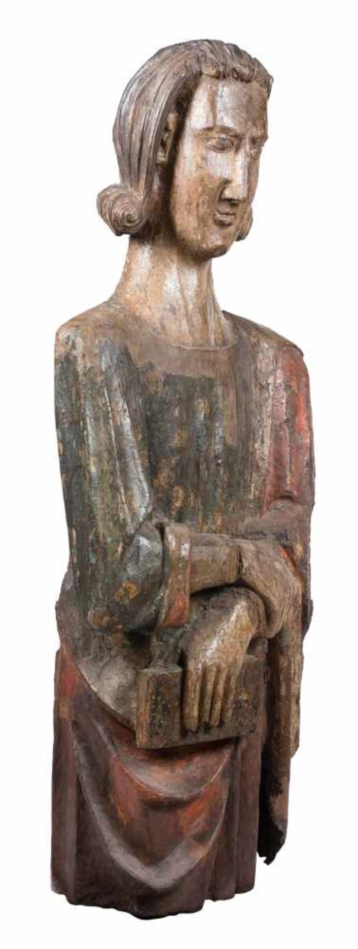 Saint John Large carved and polychromed wooden sculpture. Romanesque. 13th century.Saint John - Bild 3 aus 5