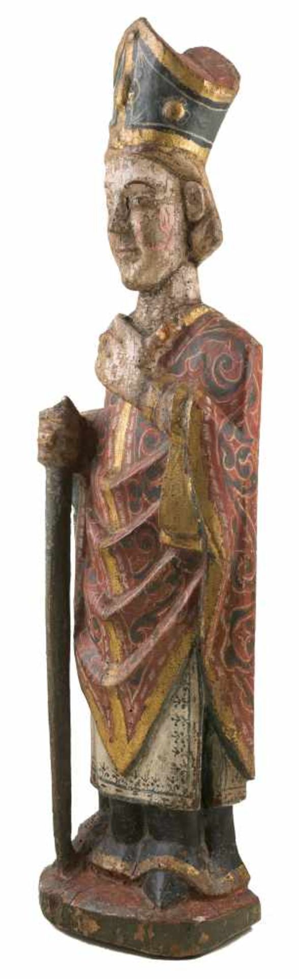 Bishop. Carved, gilded and polychromed wooden sculpture. Gothic. Circa 1300.Bishop. Carved, gilded - Bild 3 aus 4