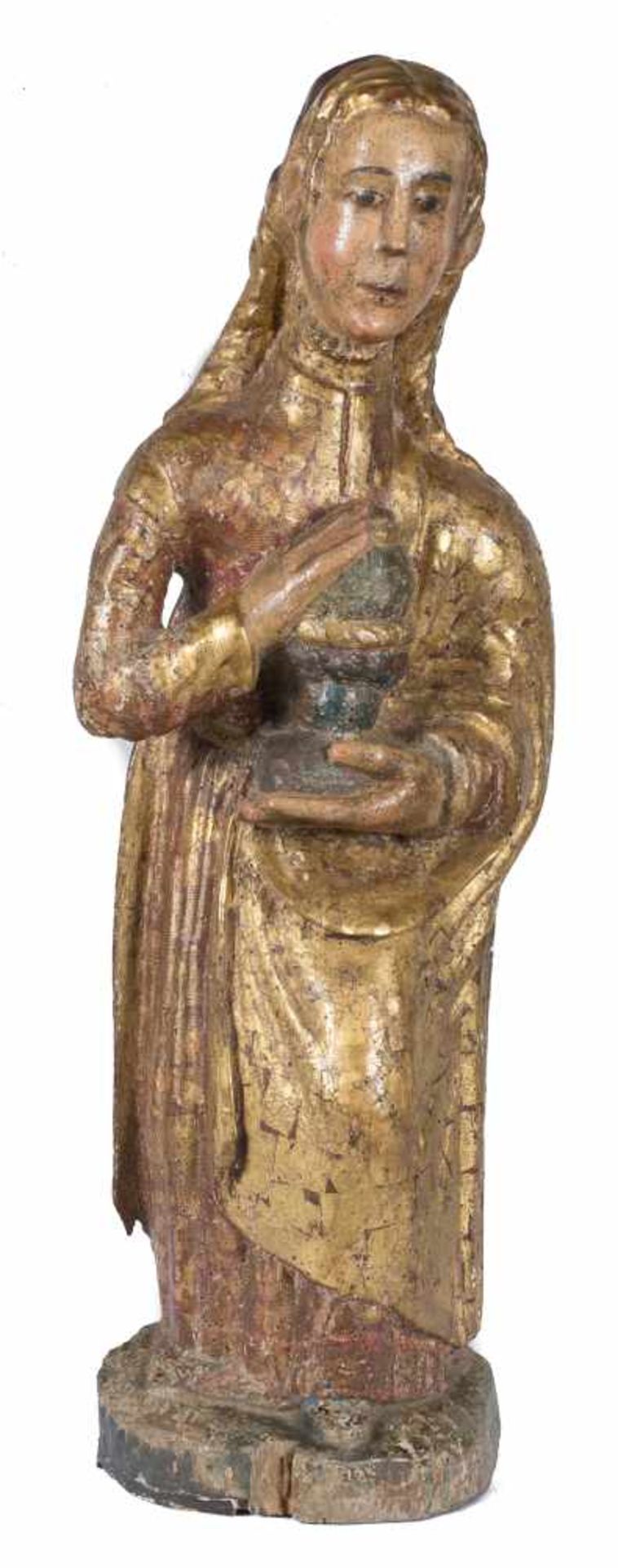 Saint Barbara. Carved, gilded and polychromed wooden sculpture. Late Gothic. Circa 1500.Saint