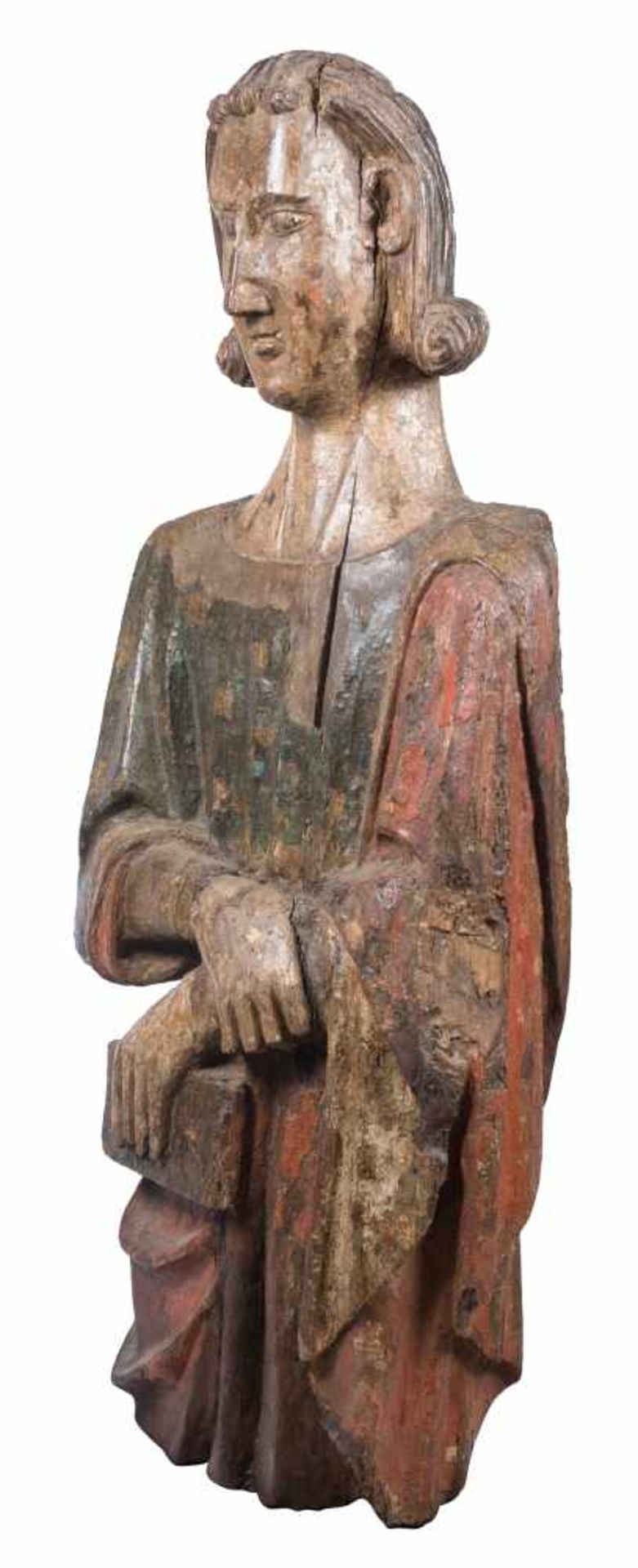 Saint John Large carved and polychromed wooden sculpture. Romanesque. 13th century.Saint John - Bild 2 aus 5