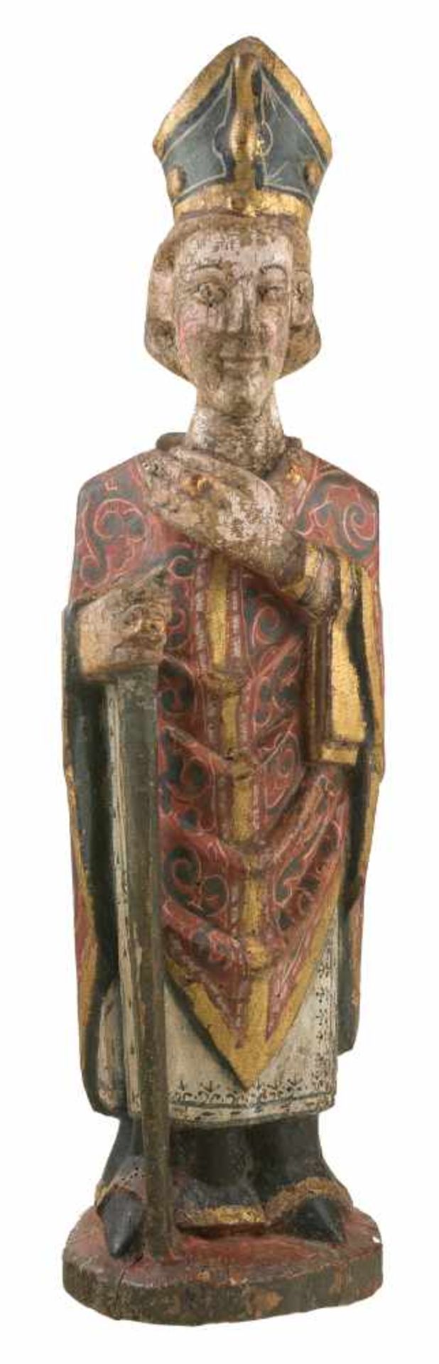 Bishop. Carved, gilded and polychromed wooden sculpture. Gothic. Circa 1300.Bishop. Carved, gilded