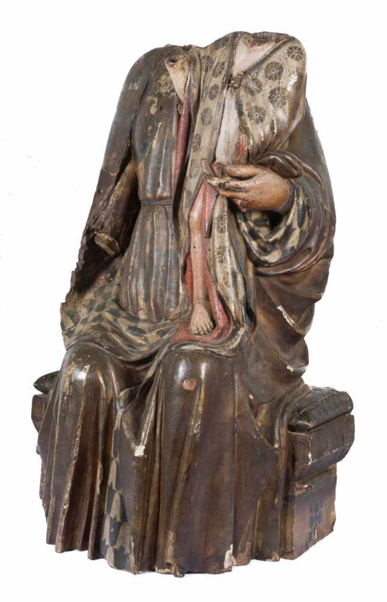 Seat of Wisdom (Sedes Sapientiae). Carved and polychromed wooden sculpture. 14th – 15th century.Seat - Bild 2 aus 5