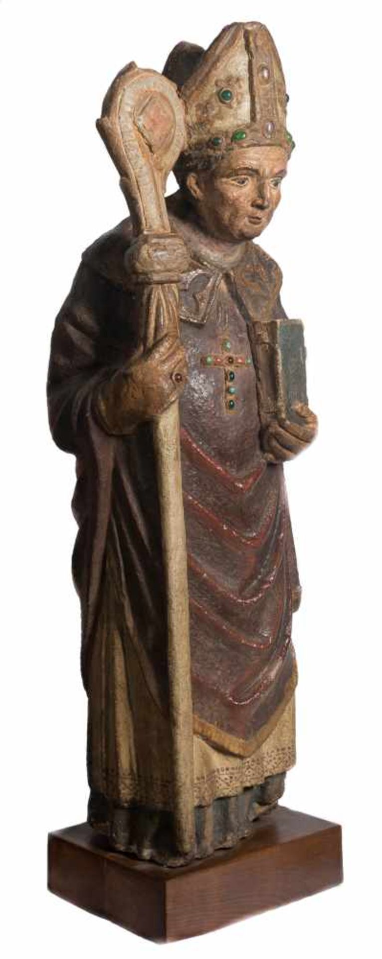 The bishop, in a frontal position, holds his crosier in his left hand and the book of the Holy - Bild 7 aus 9