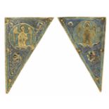 TWO GILDED AND CHASED COPPER PLAQUES WITH CHAMPLEVÉ ENAMEL. LIMOGES. FRANCE. ROMANESQUE. CIRCA