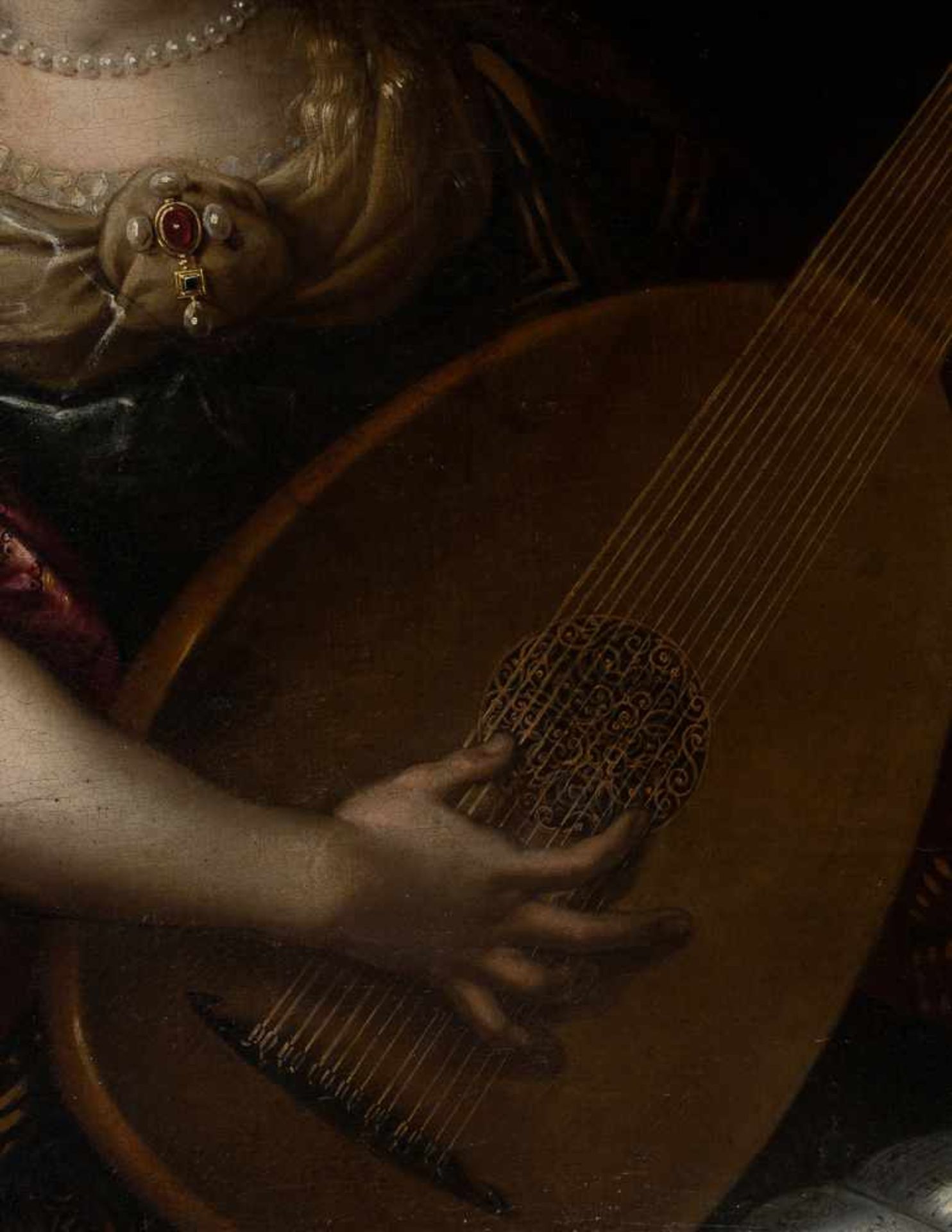 16th century Italian School. Follower of Titian. "Woman with lute" Oil on canvas. 87 x 103 cm. - Bild 4 aus 5