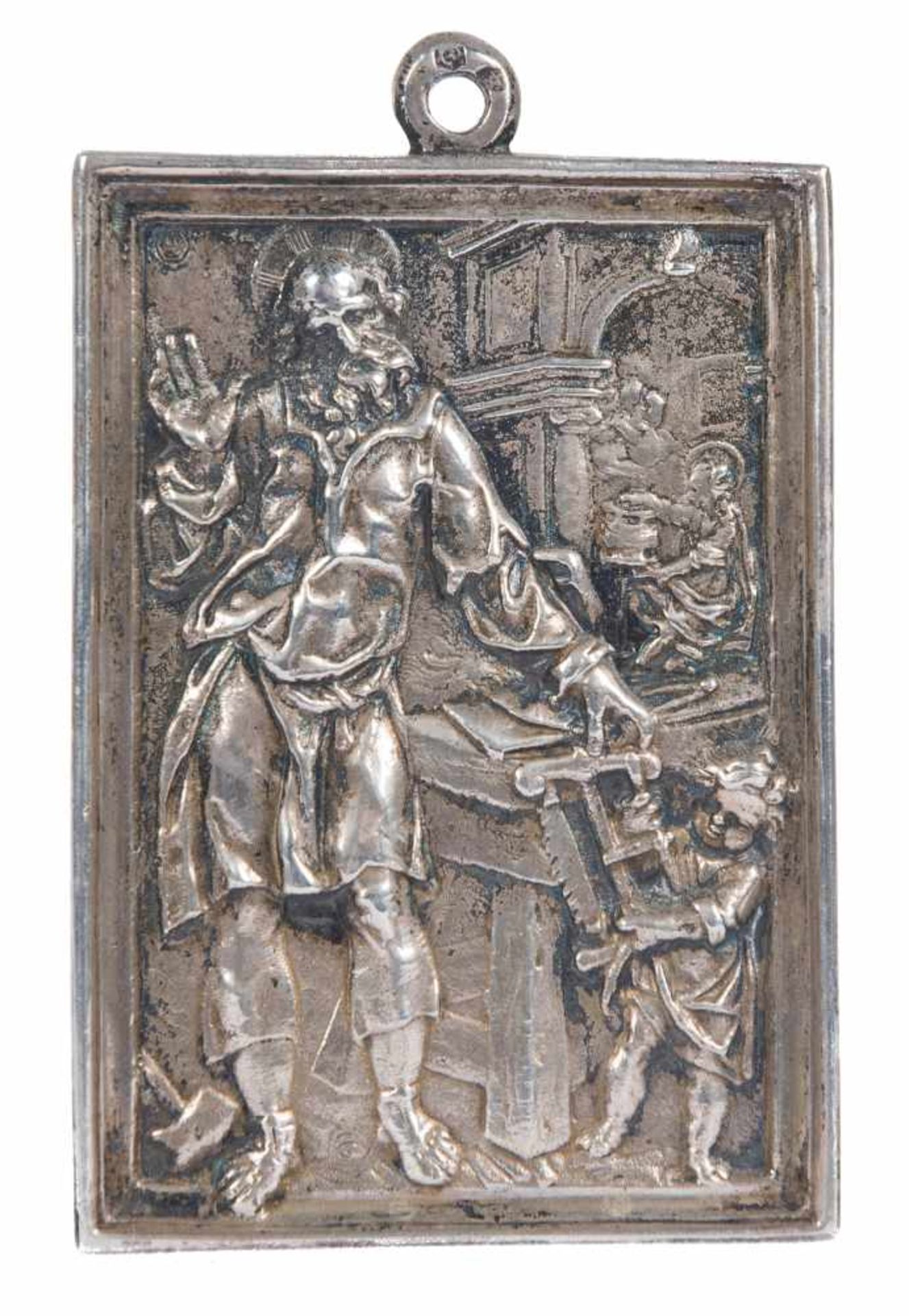 Engraved and embossed silver relief. 17th century. "Saint Joseph" 10 x 7 cm.