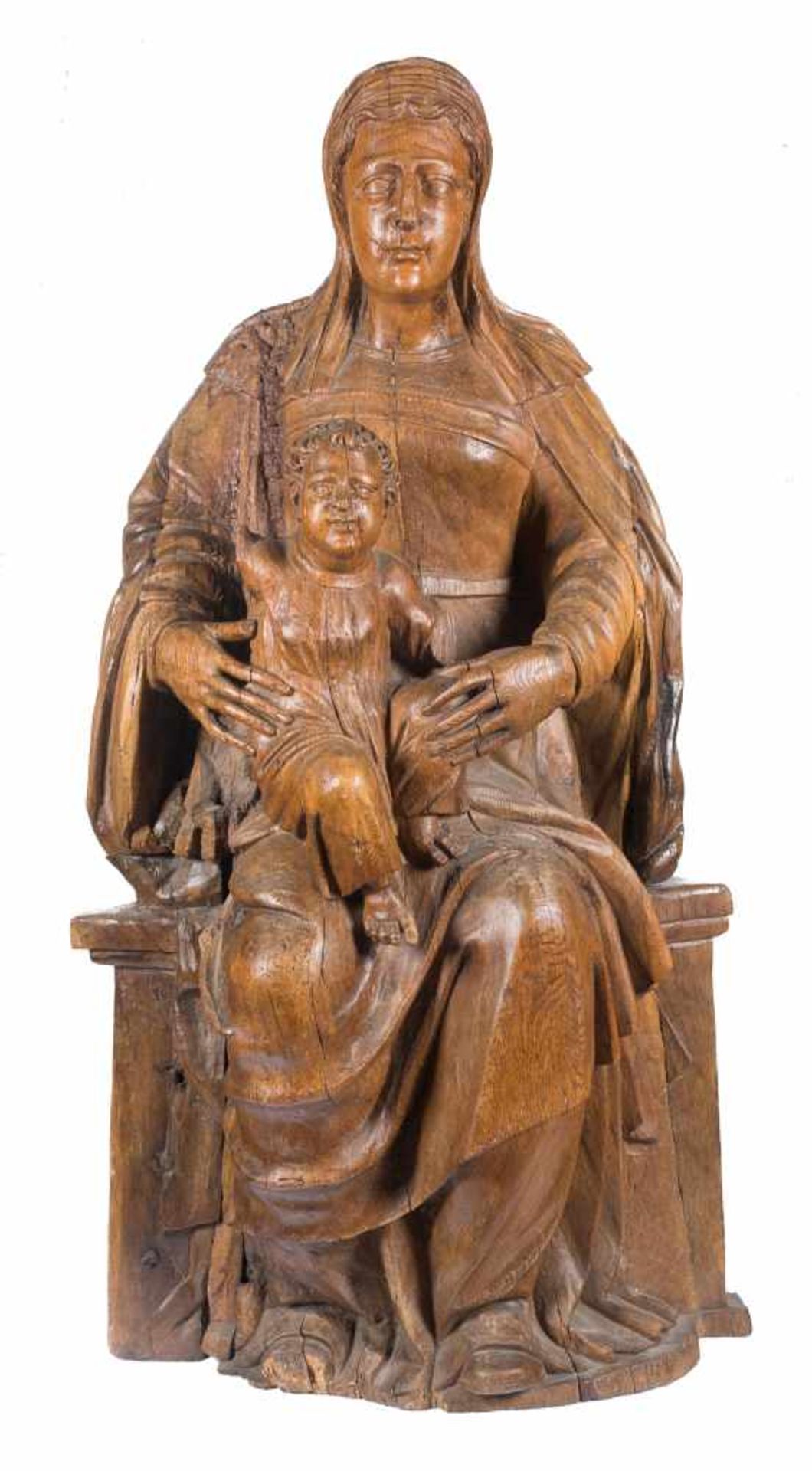 Madonna and Child Carved wooden sculpture. Italy or Spain. Early 16th century. Slight flaws. 120 x