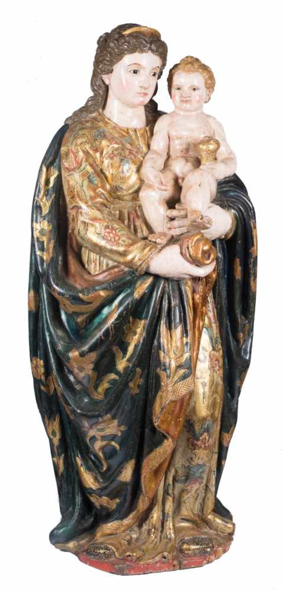 Madonna and Child Large carved, gilded and polychromed wooden sculpture. Castilian School. 16th