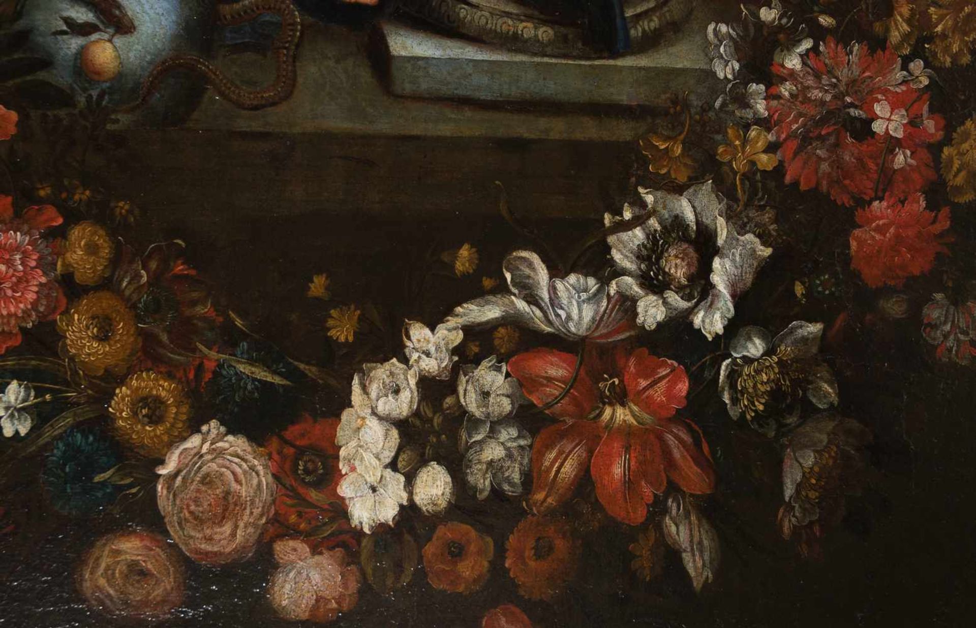 17th century French School. "Holy Family with a border of flowers" Oil on canvas 130 x 99 cm. - Bild 8 aus 10