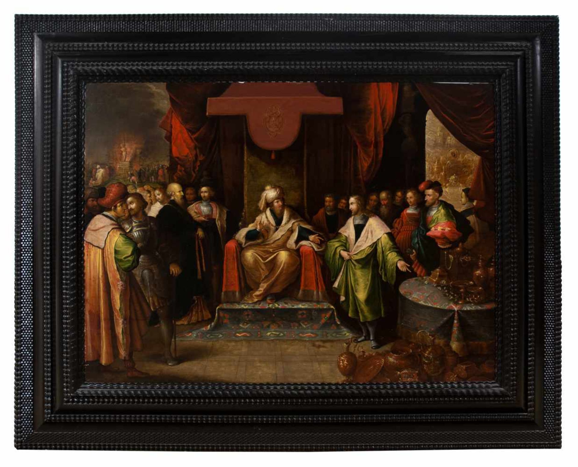 Frans Francken II (Antwerp, 1581 - 1642) "Croesus shows Solon his treasures" Oil on panel. Signed