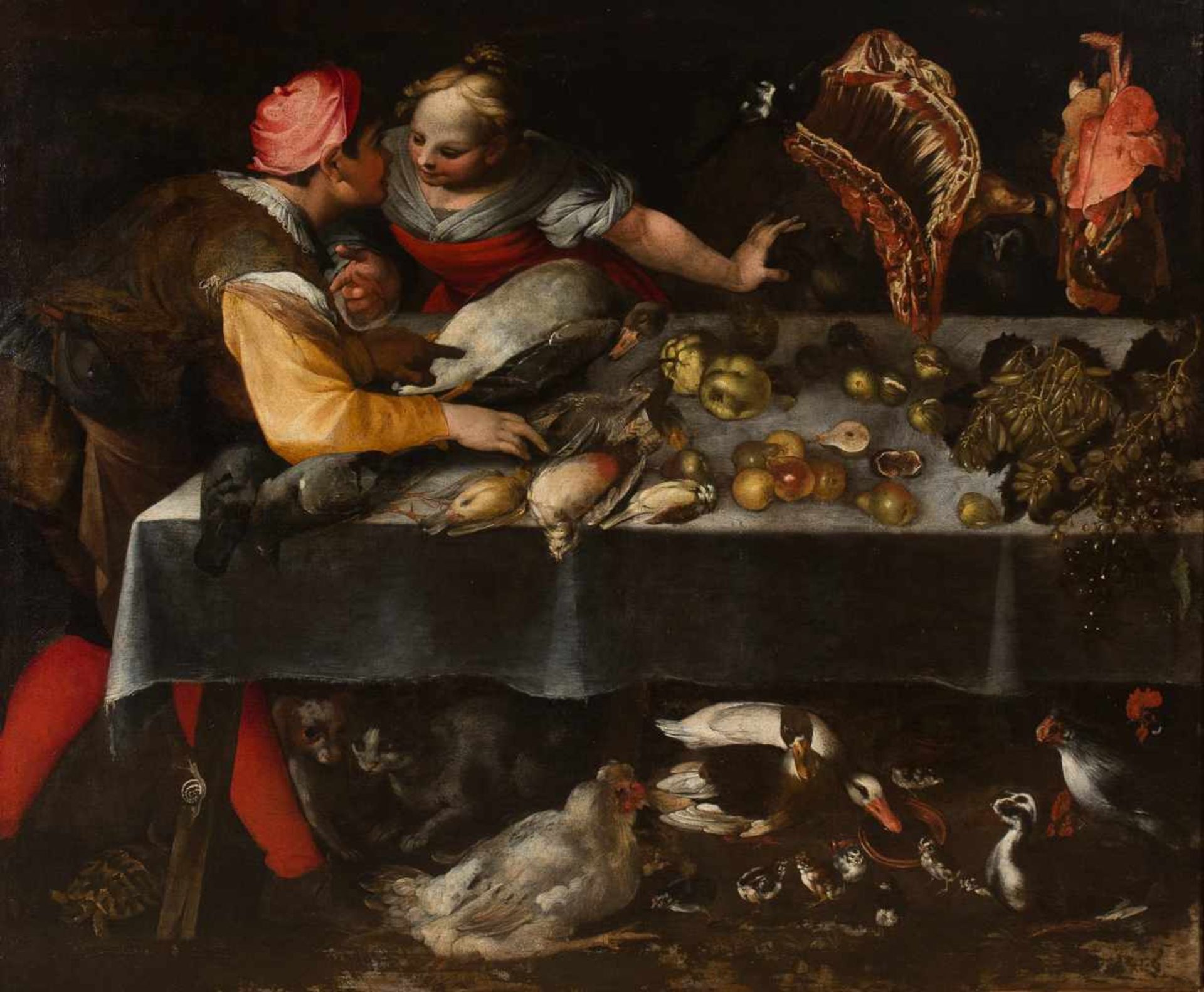 17th century Northern Italian School. "Kitchen Scene" Oil on canvas. Circa 1650 - 1660. 120 x 151