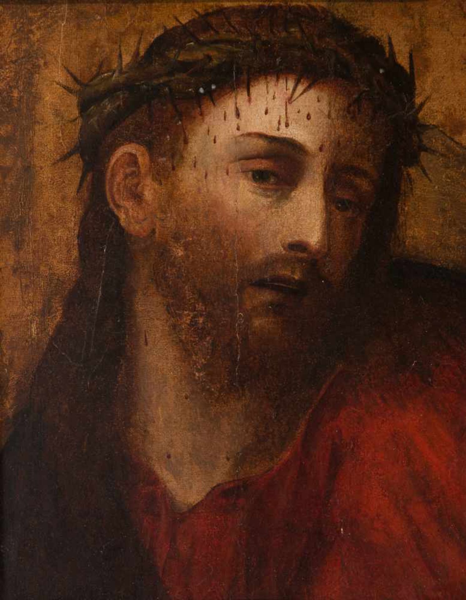 Attributed to Sebastiano del Piombo (Venice, 1485 - Rome, 1547) "Ecce Homo" Oil on canvas. 43 x 31