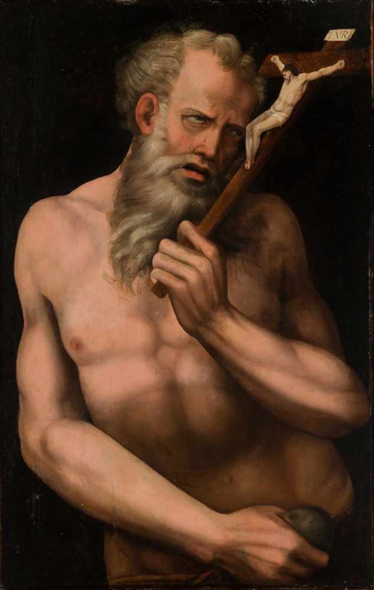 16th century Spanish School. "Saint Jerome" Oil on panel. Circa 1550 - 1560. 67,5 x 42,5 cm. With D.