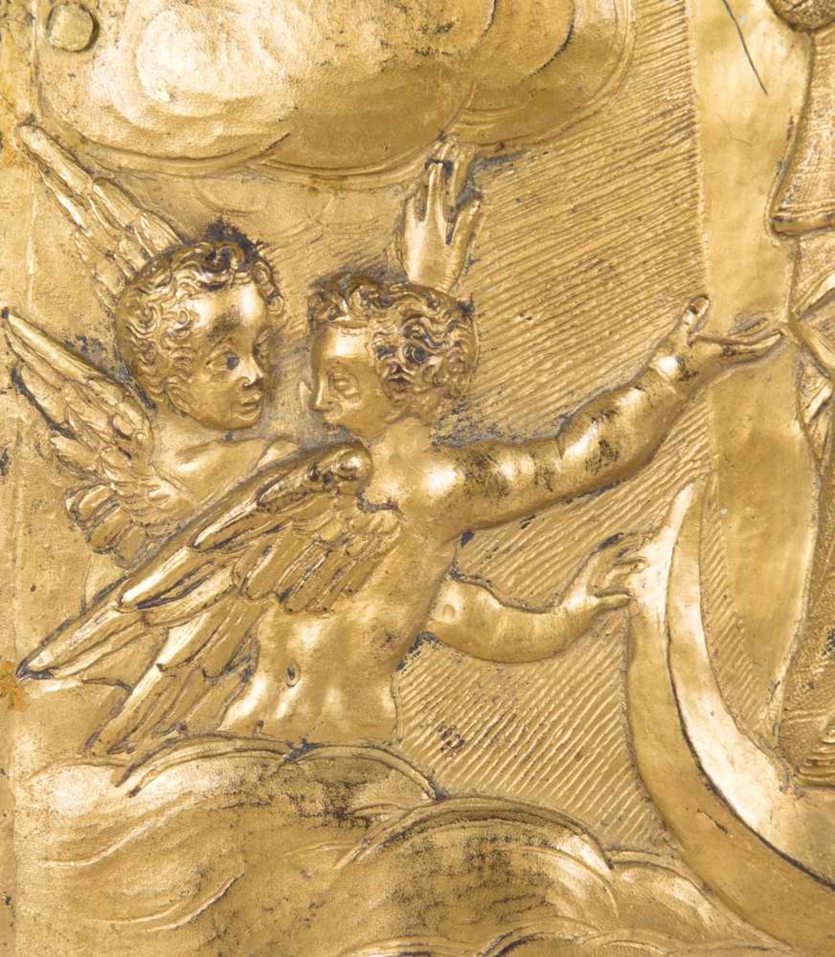 Coronation of the Virgin Gilded, chased and embossed bronze relief. Italy. 16th century. Magnificent - Bild 6 aus 8