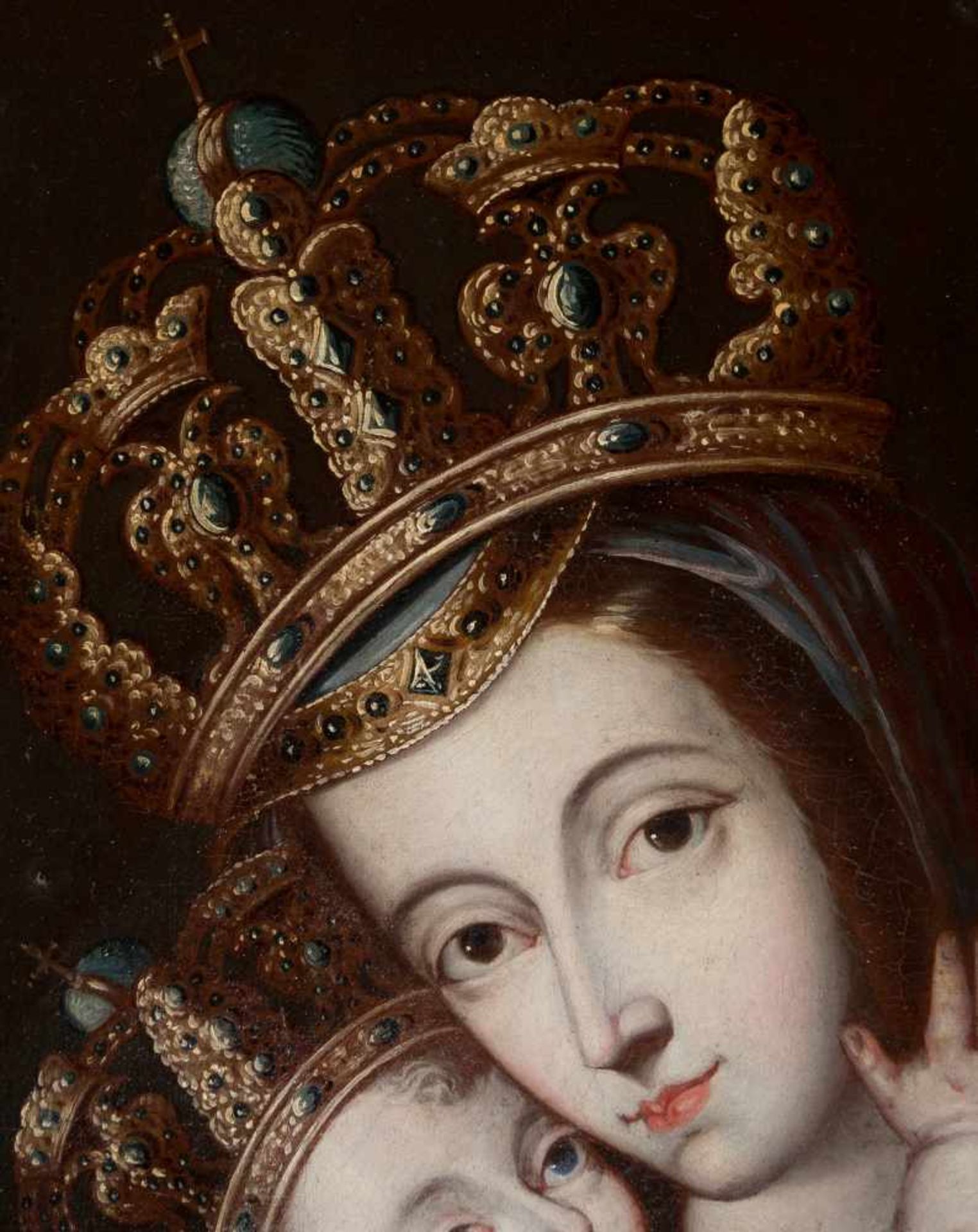 José de Arellano (Madrid, 1653 - 1714) "Madonna and Child" Oil on canvas. Signed. Circa 1695 - 1700. - Bild 3 aus 4