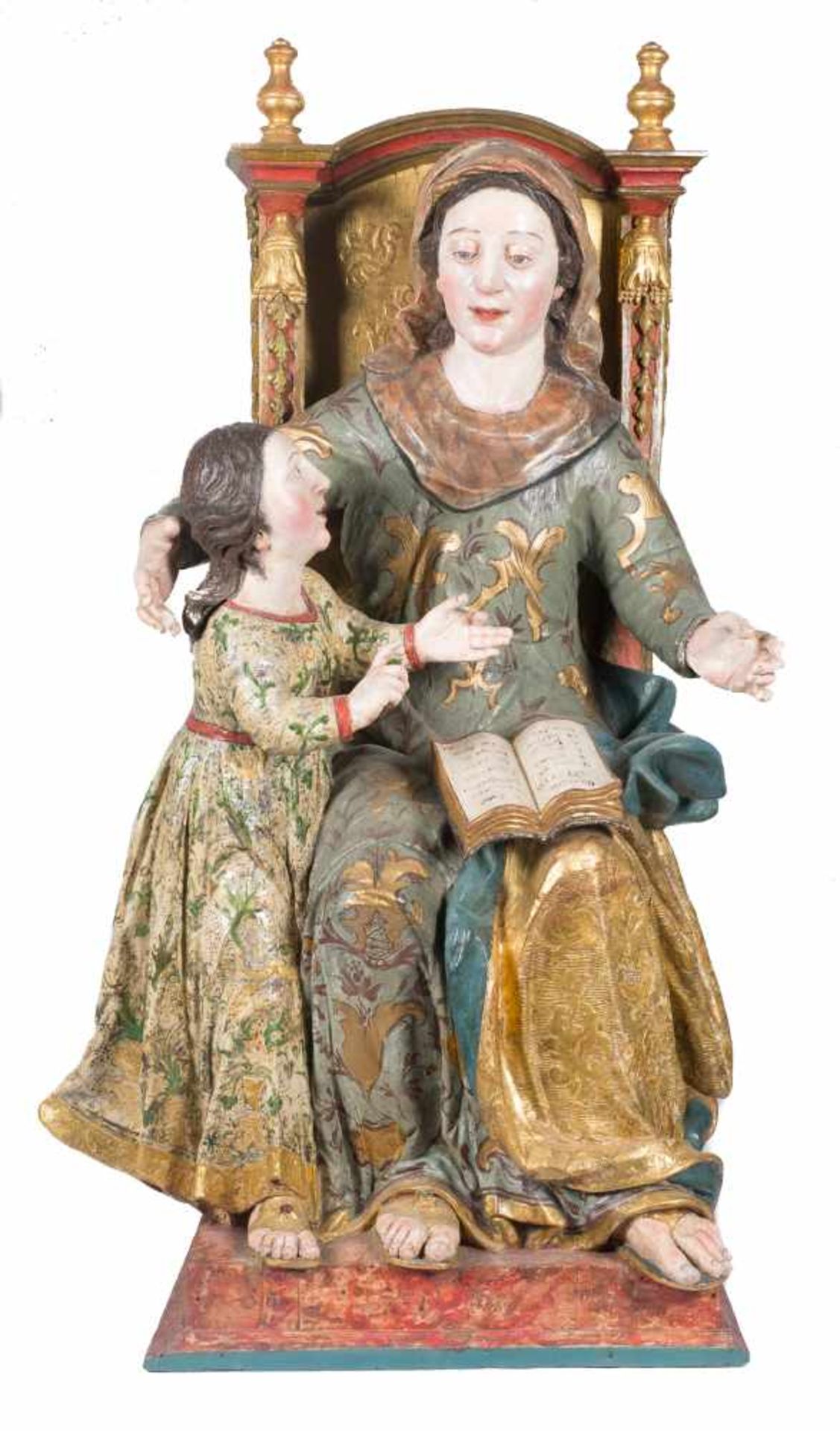 Saint Anne and the education of Mary Carved, gilded and polychromed wooden sculpture with estofado - Bild 2 aus 7