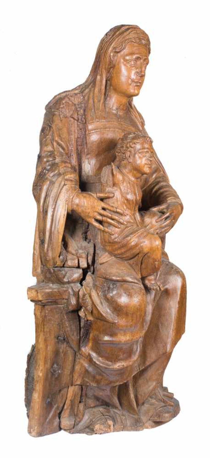 Madonna and Child Carved wooden sculpture. Italy or Spain. Early 16th century. Slight flaws. 120 x - Bild 5 aus 6