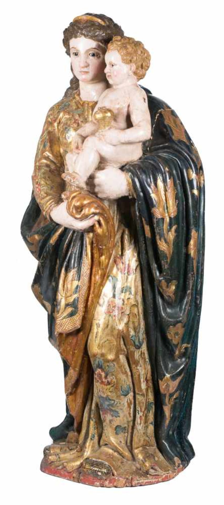 Madonna and Child Large carved, gilded and polychromed wooden sculpture. Castilian School. 16th - Bild 3 aus 8