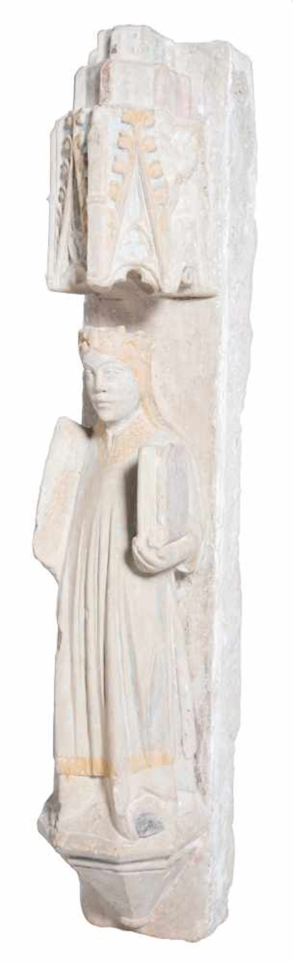 Saint Large stone sculpture with polychrome residue. Gothic. 14th century. Architectural style