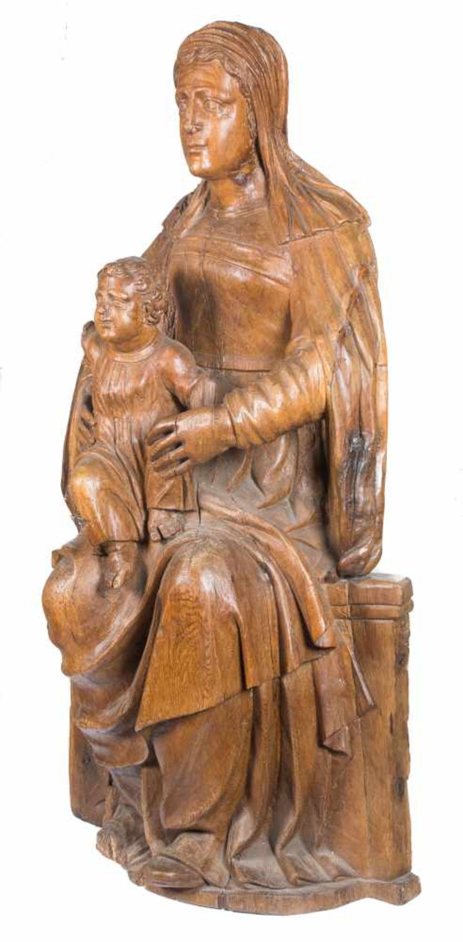 Madonna and Child Carved wooden sculpture. Italy or Spain. Early 16th century. Slight flaws. 120 x - Bild 4 aus 6