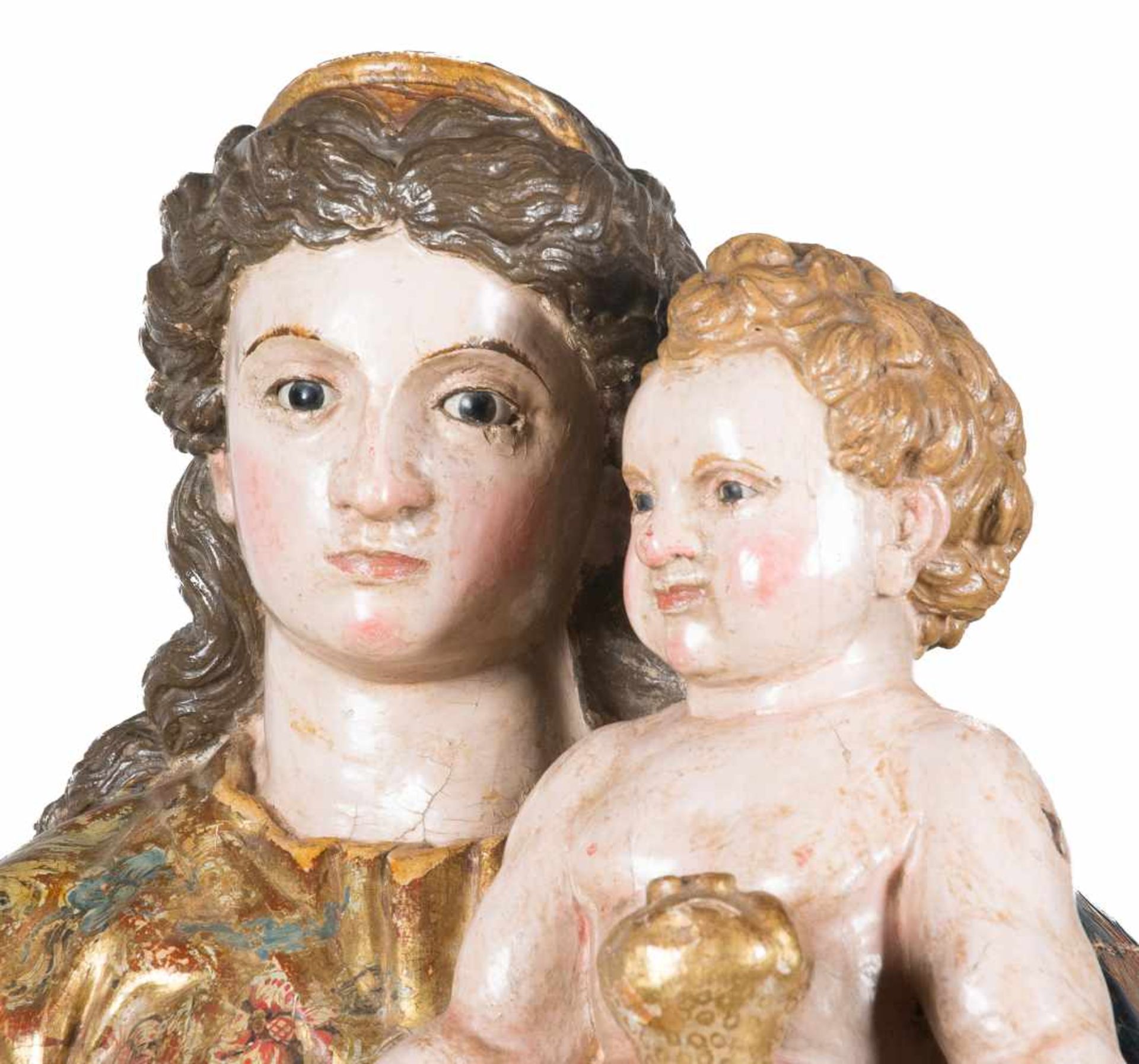 Madonna and Child Large carved, gilded and polychromed wooden sculpture. Castilian School. 16th - Bild 5 aus 8