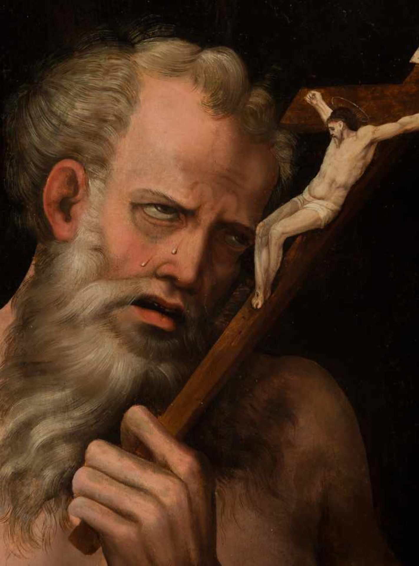 16th century Spanish School. "Saint Jerome" Oil on panel. Circa 1550 - 1560. 67,5 x 42,5 cm. With D. - Bild 3 aus 4