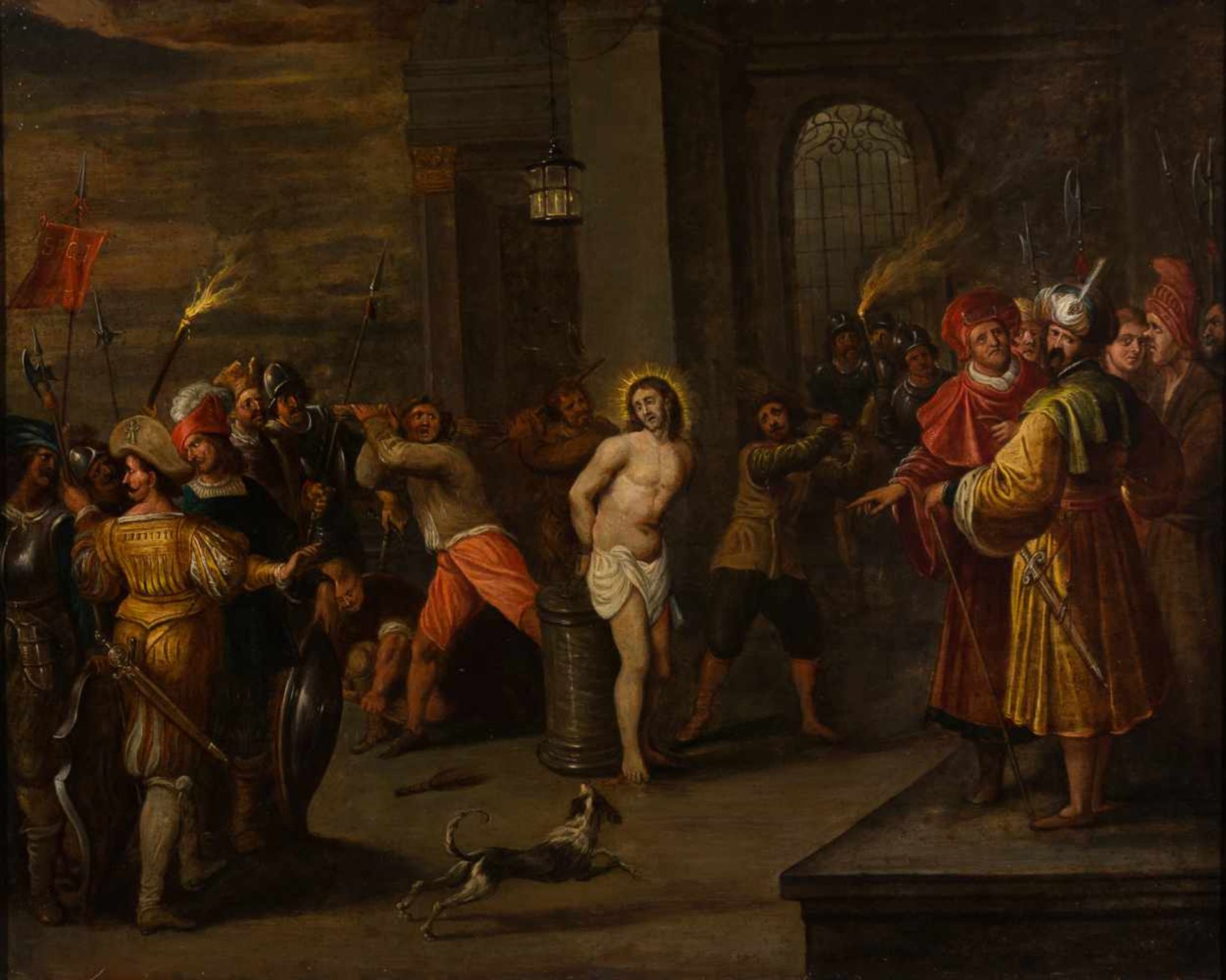 17th century Antwerp School. Circa 1640 - 1650. "The flagellation of Christ" Oil on copper. With a - Bild 2 aus 8