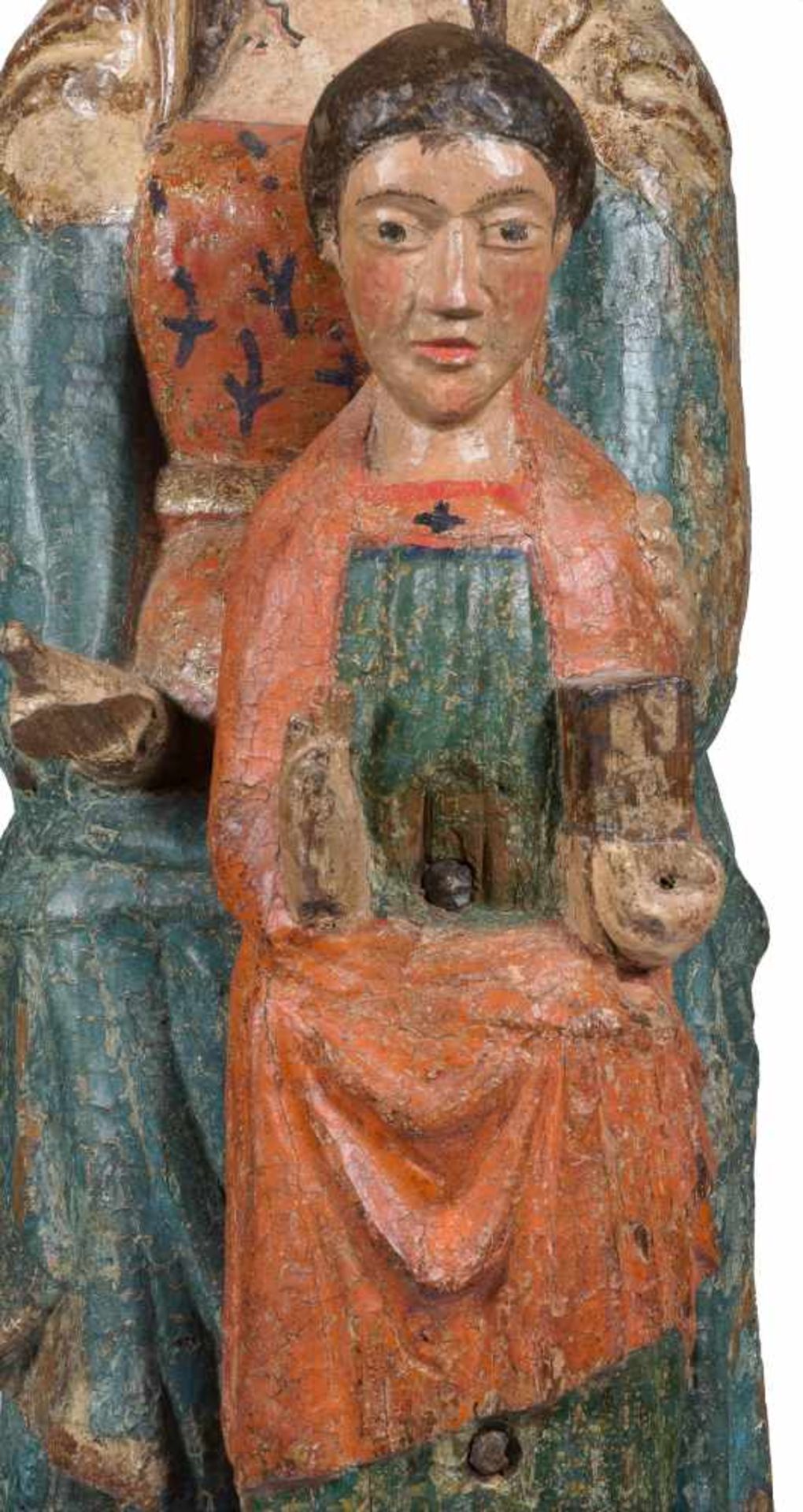 Seat of Wisdom (Sedes Sapientiae) Carved and polychromed wooden sculpture. Castile. Romanesque. Late - Bild 8 aus 9