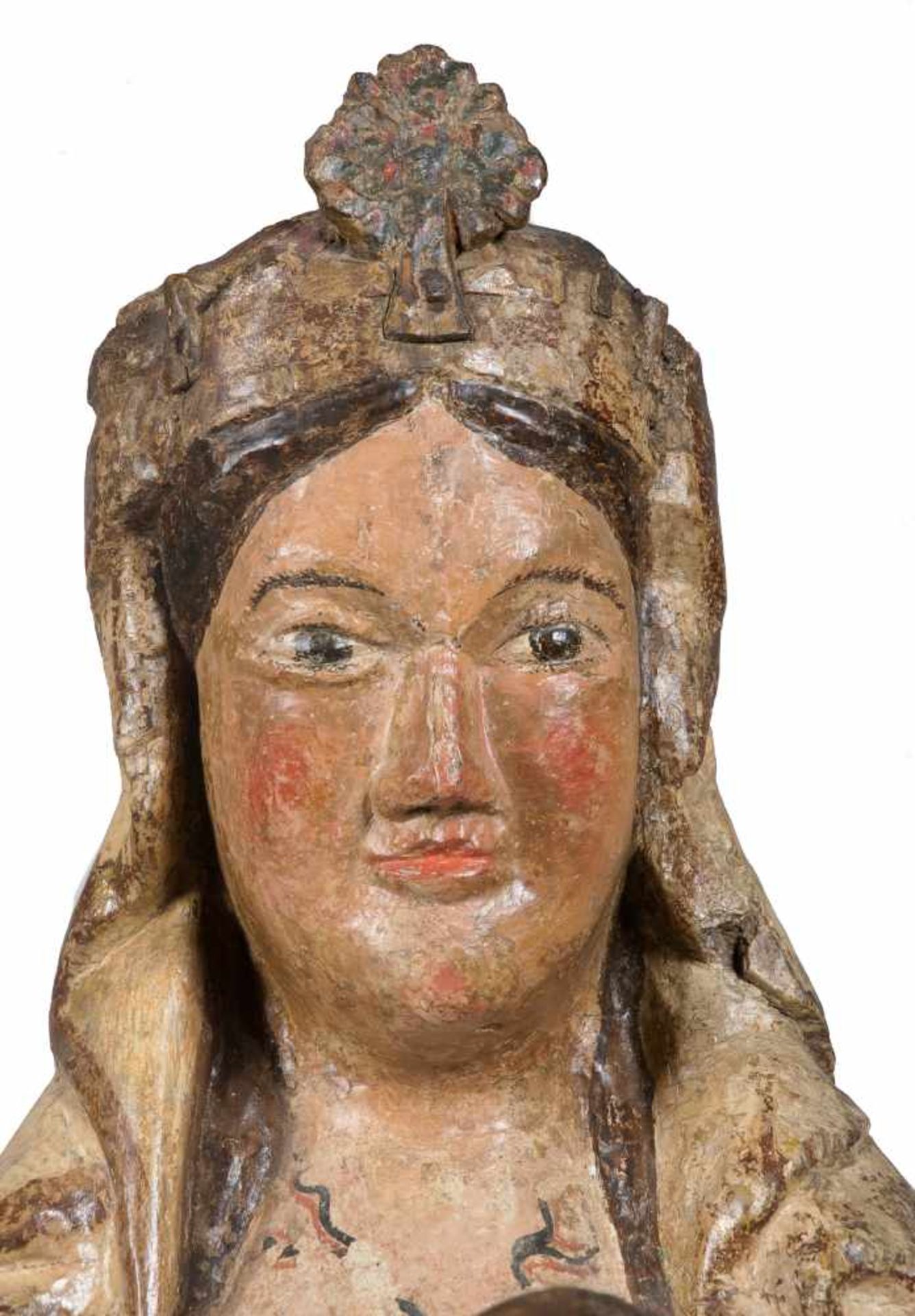 Seat of Wisdom (Sedes Sapientiae) Carved and polychromed wooden sculpture. Castile. Romanesque. Late - Bild 7 aus 9