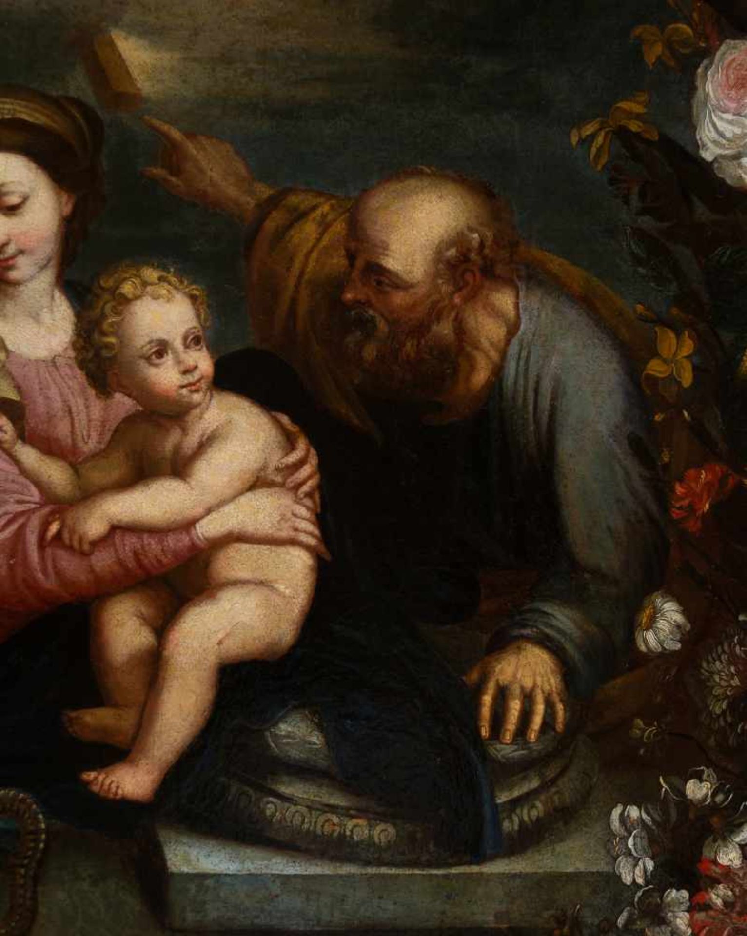 17th century French School. "Holy Family with a border of flowers" Oil on canvas 130 x 99 cm. - Bild 7 aus 10