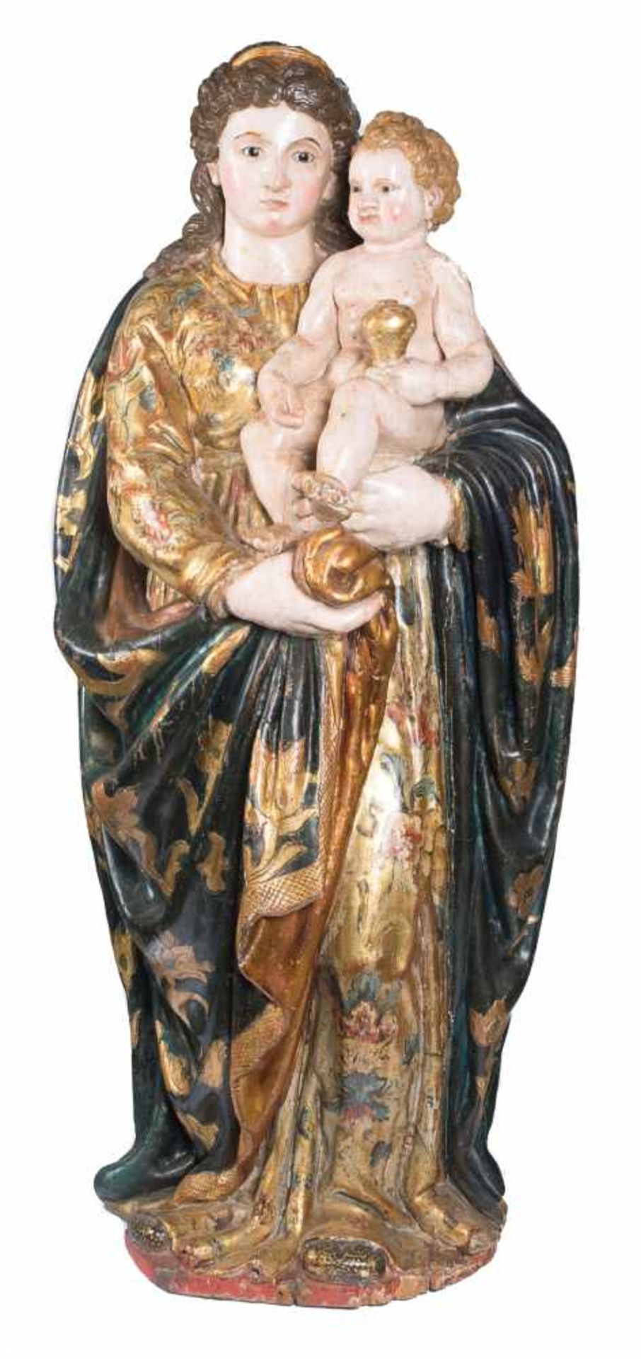 Madonna and Child Large carved, gilded and polychromed wooden sculpture. Castilian School. 16th - Bild 2 aus 8