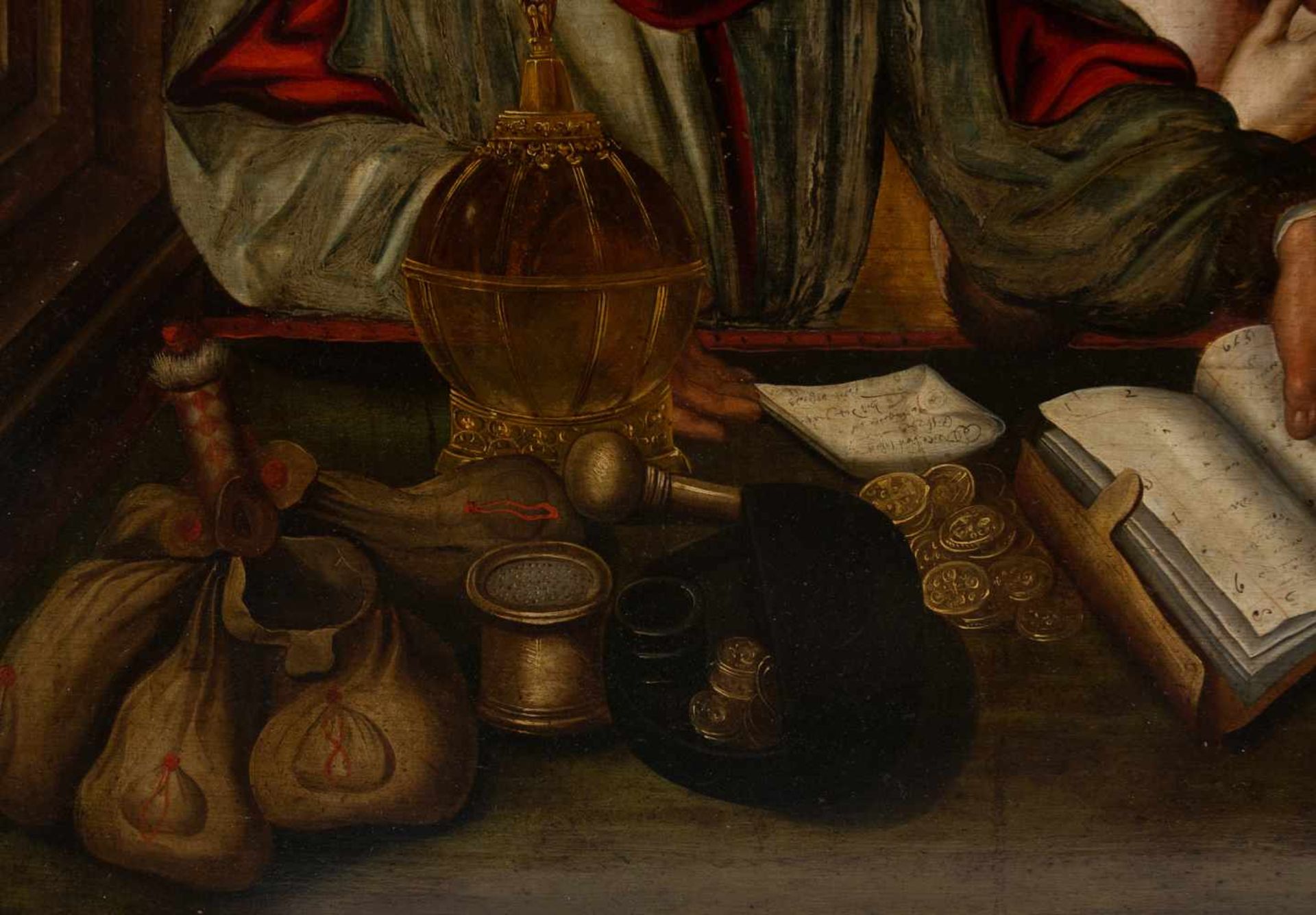 Jan Metsys atelier (Amberes, 1509 - 1575) "Moneylender" Oil on panel. The mark of Antwerp is on - Bild 2 aus 7