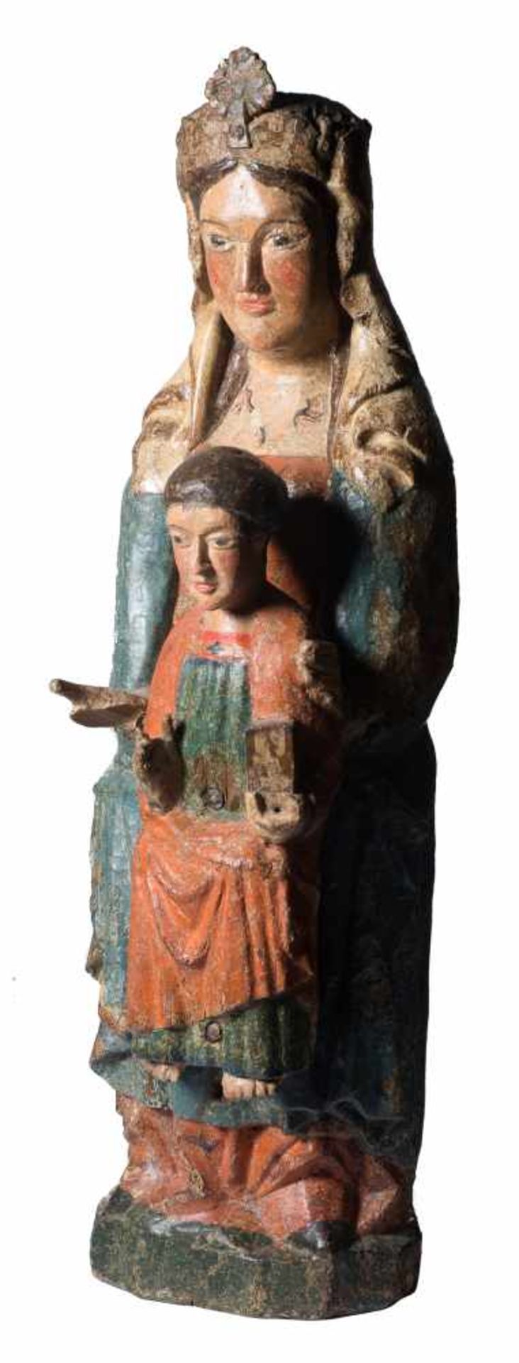 Seat of Wisdom (Sedes Sapientiae) Carved and polychromed wooden sculpture. Castile. Romanesque. Late - Bild 4 aus 9