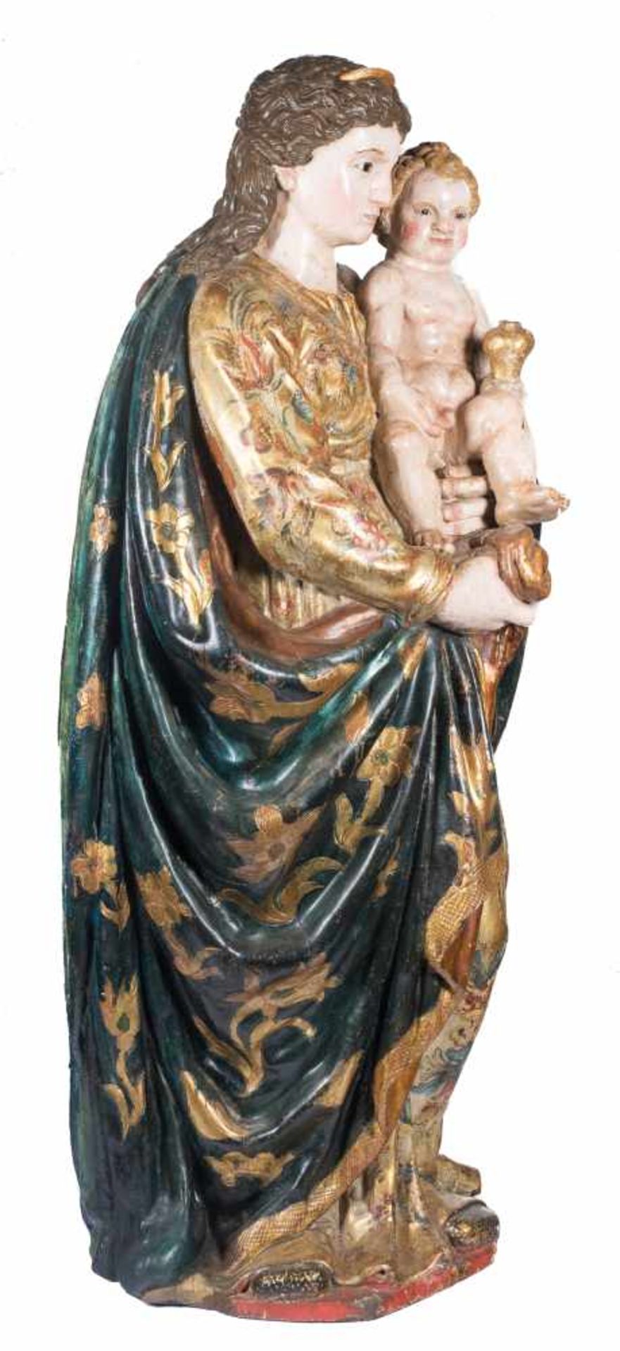 Madonna and Child Large carved, gilded and polychromed wooden sculpture. Castilian School. 16th - Bild 7 aus 8