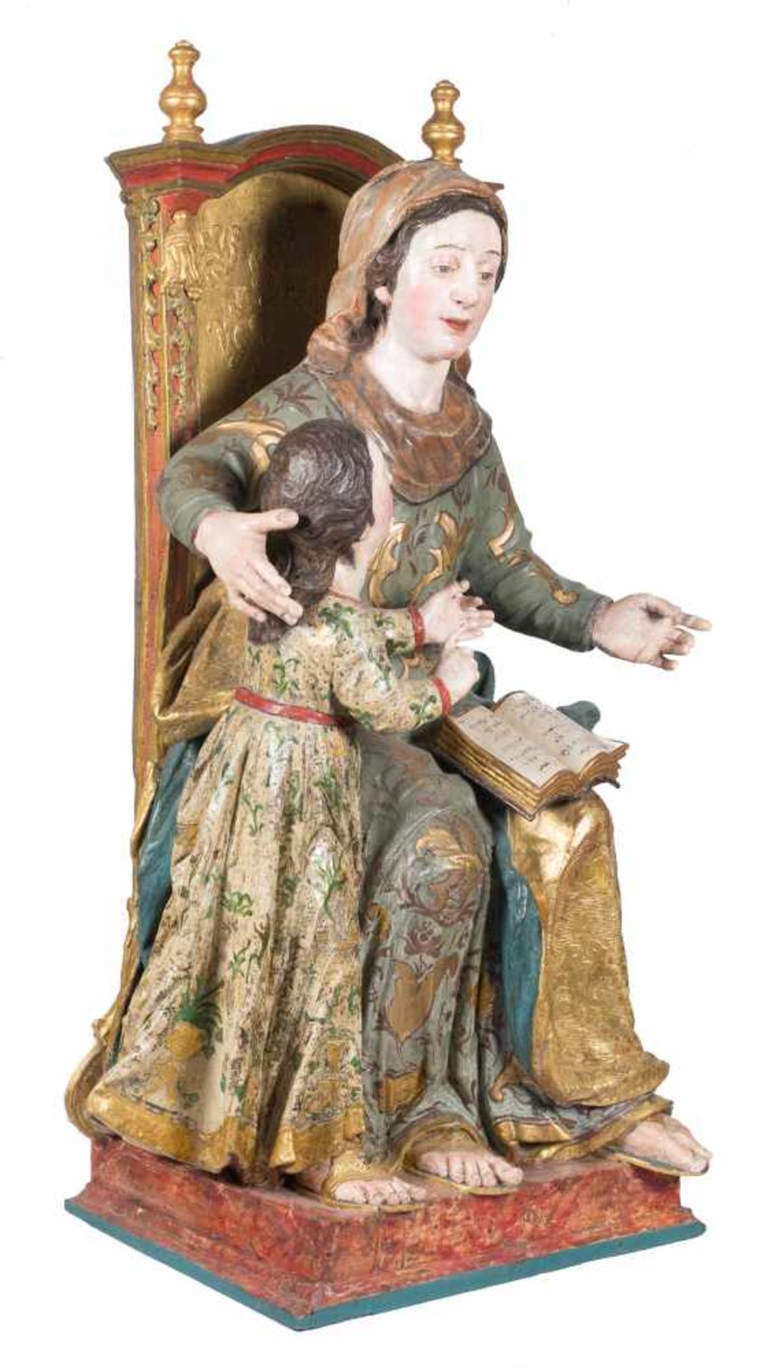 Saint Anne and the education of Mary Carved, gilded and polychromed wooden sculpture with estofado - Bild 3 aus 7