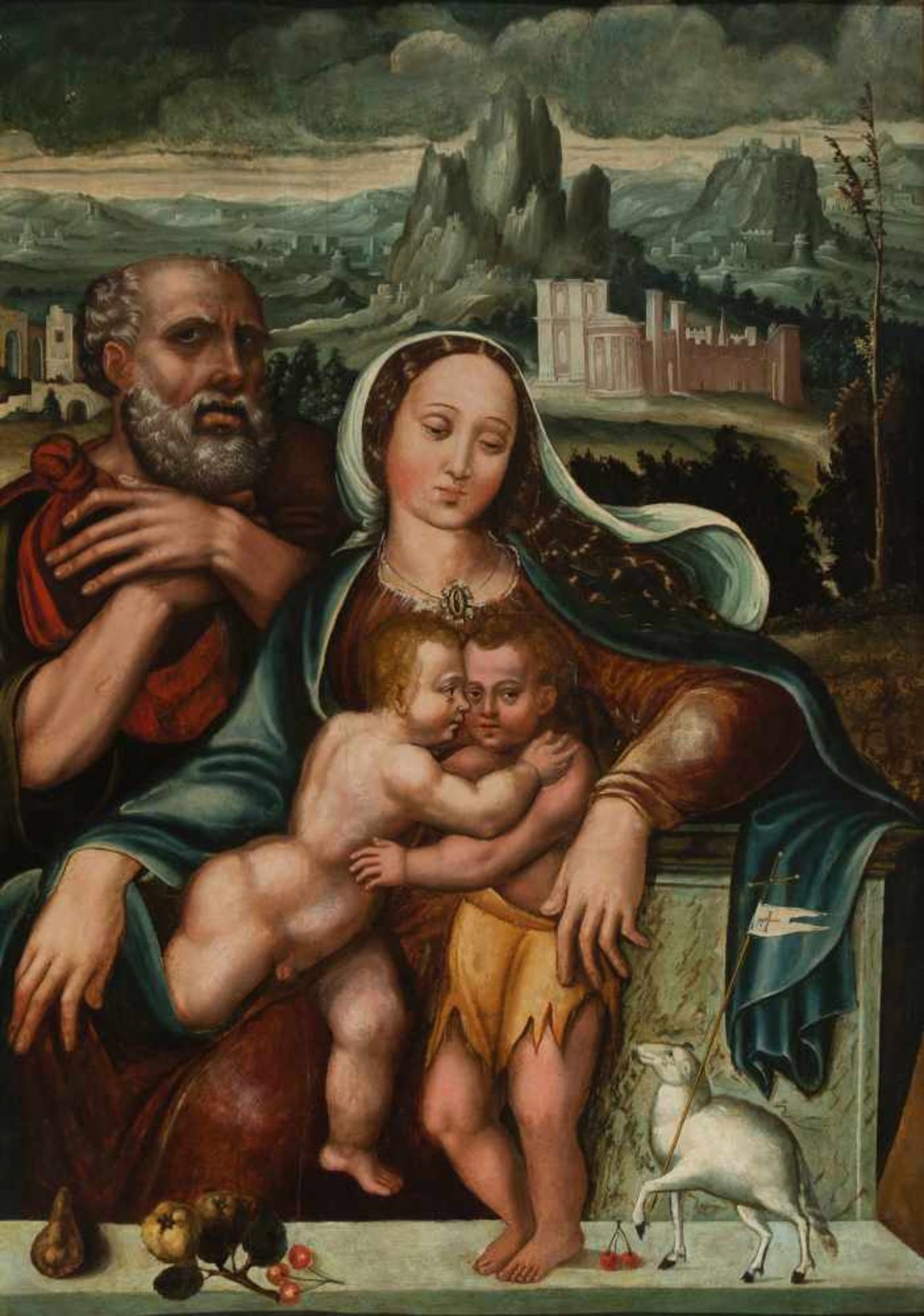 Yánez de Almedina Circle (Ciudad Real, h. 1475 - 1540) "Holy family with Saint John Child" Tempera