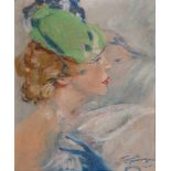 JEAN-GABRIEL DOMERGUE (BORDEAUX, 1889 - PARIS, 1962) "Elegant lady” Oil on cardboard. Signed.