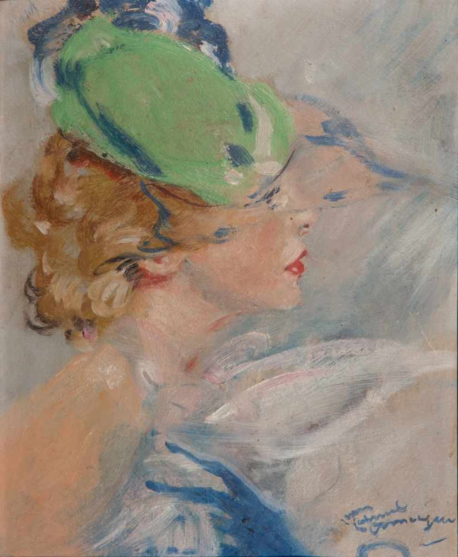 JEAN-GABRIEL DOMERGUE (BORDEAUX, 1889 - PARIS, 1962) "Elegant lady” Oil on cardboard. Signed.