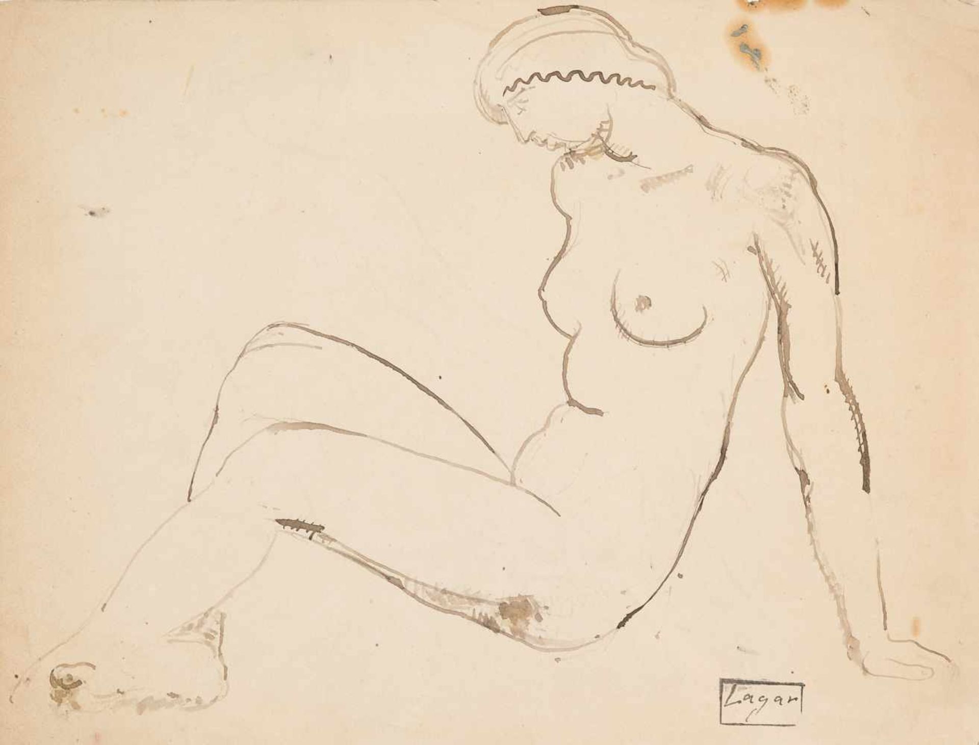 Celso Lagar (Ciudad Rodrigo, 1891 - Sevilla, 1966) "Female nude"Ink and opaque watercolour drawing - Bild 2 aus 2