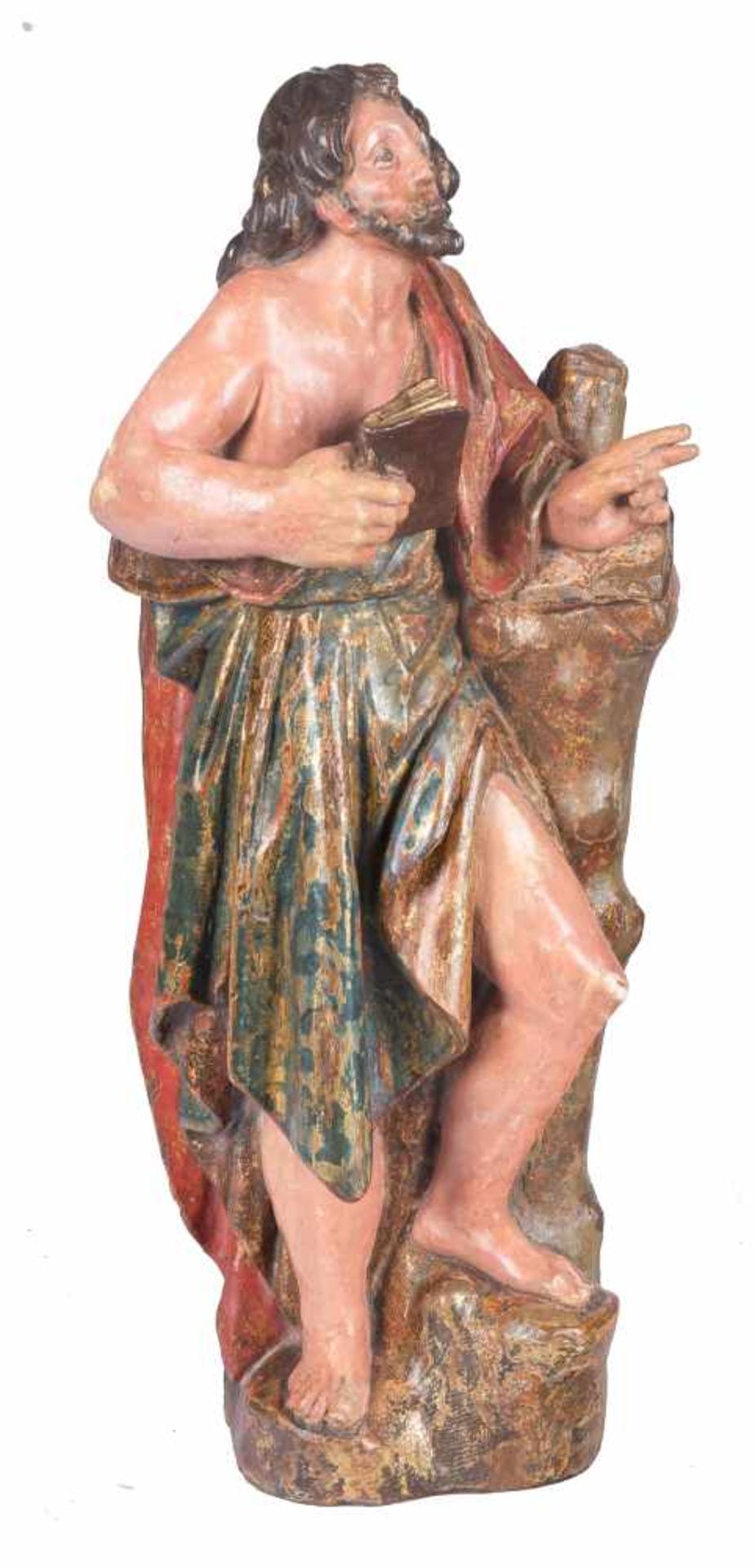 "Apostle or Evangelist". Carved, polychromed and gilded wooden sculpture. Romanesque school. 16nth - Bild 3 aus 5