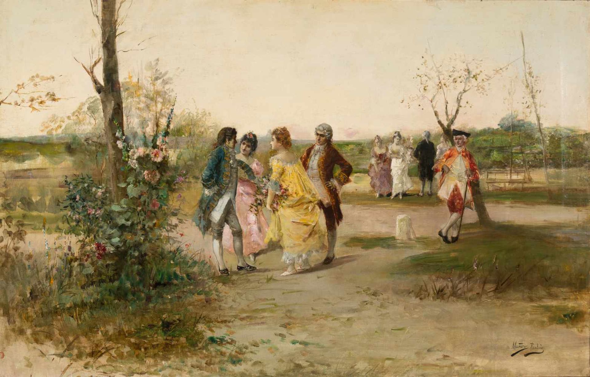 Ramón Muñoz Rubio (Jaén, 1877 - Early twentieth century)"Scenes of chivalry"Pair of oils on - Bild 7 aus 13