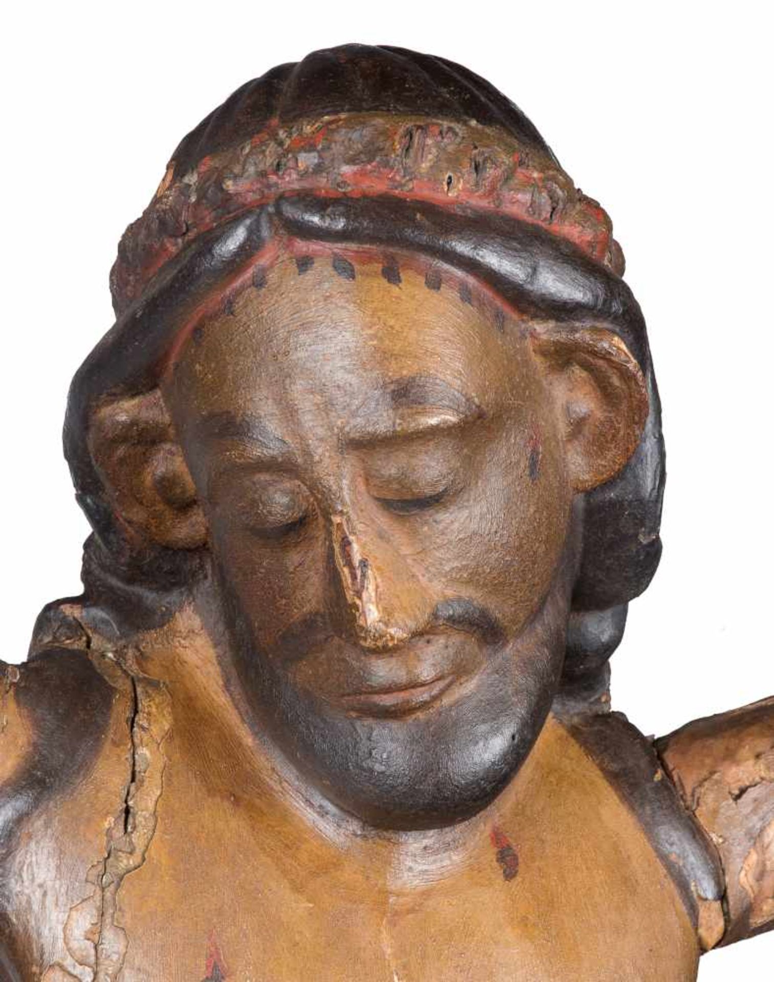 "Christ in Majesty". Carved and polychrome wooden sculpture. 13th - 14th century.It has several - Bild 2 aus 7