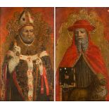 Lombardy School. Italy. Circa 1480."St. Jerome and St. Ambrose"Pair of tempera and gold leaf panel