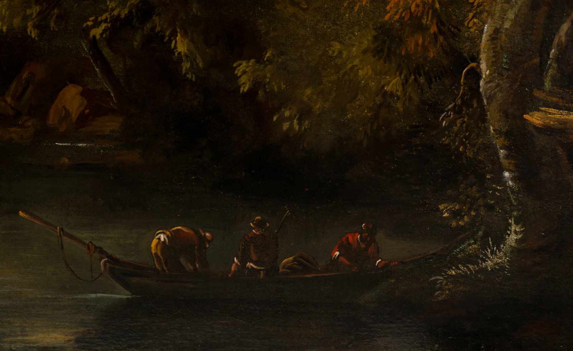 Attributed to Gaspard Dughet (Rome, 1615 - 1675)"Landscape with river"Oil on canvas. 90 x 125 cm. - Bild 3 aus 5