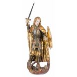 "Saint Michael" Carved, gilded and polychromed wooden sculpture. Southern Germany. Gothic. 15th