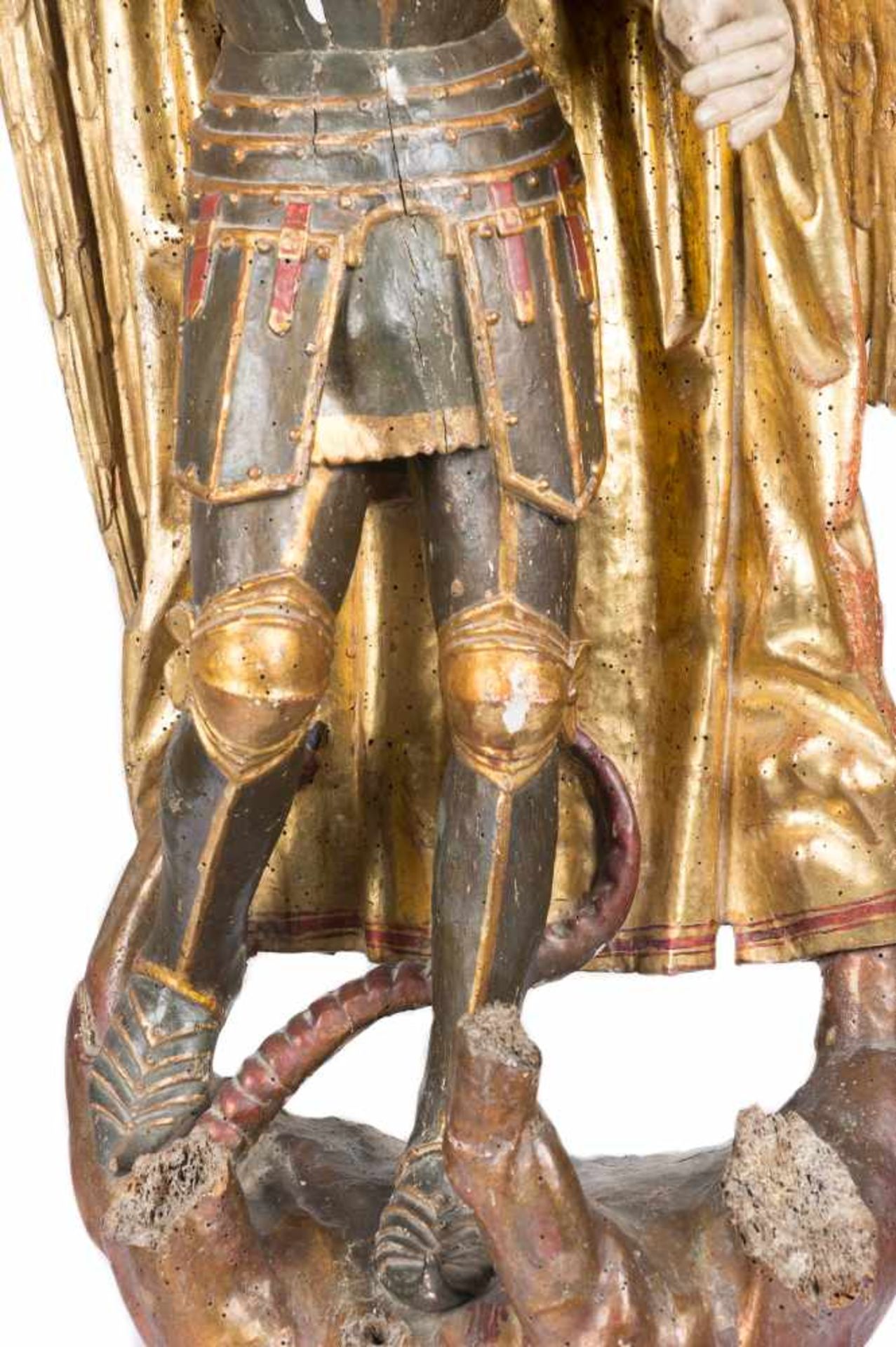 "Saint Michael" Carved, gilded and polychromed wooden sculpture. Southern Germany. Gothic. 15th - Bild 8 aus 9