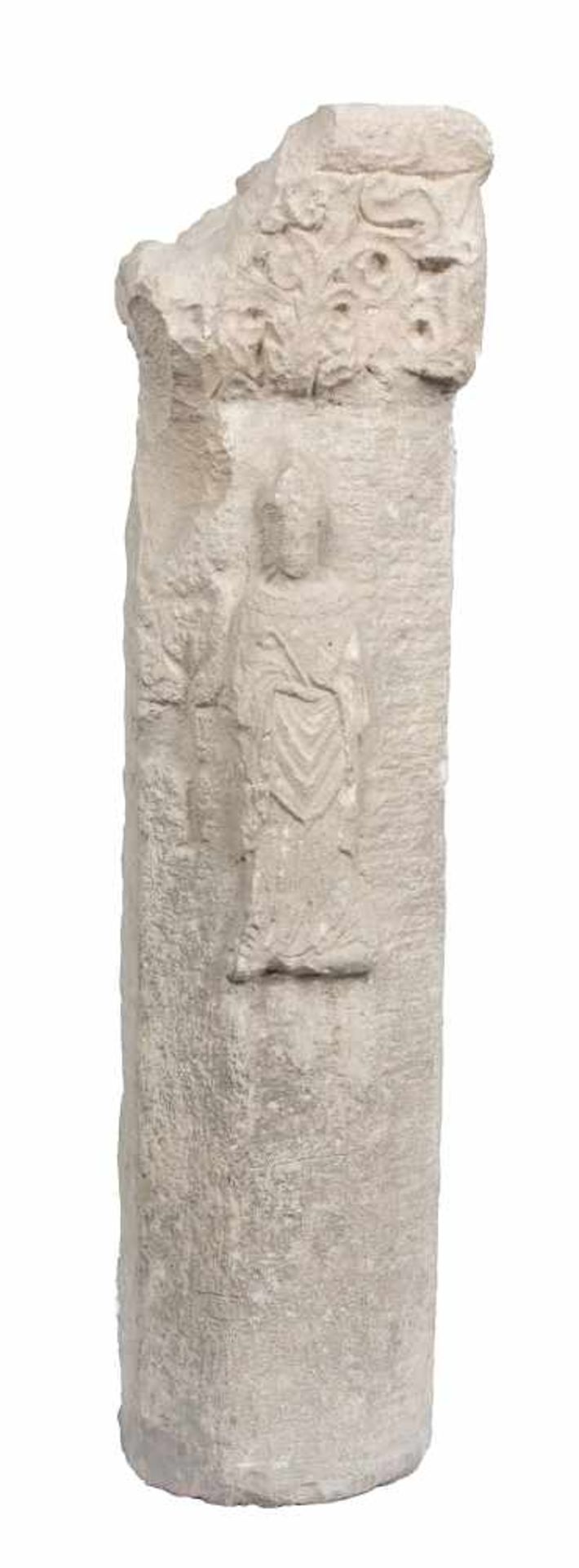 Sculpted stone architectural element. Gothic. 14th century.On the back is the figure of a finely